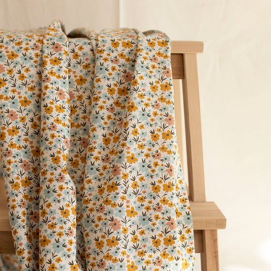 Cotton Poplin Printed Flowers Off White