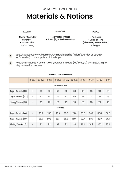 Coconut Swim Set Sewing Pattern (Top + Trunks)