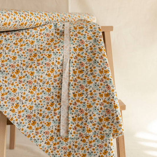 Cotton Poplin Printed Flowers Off White