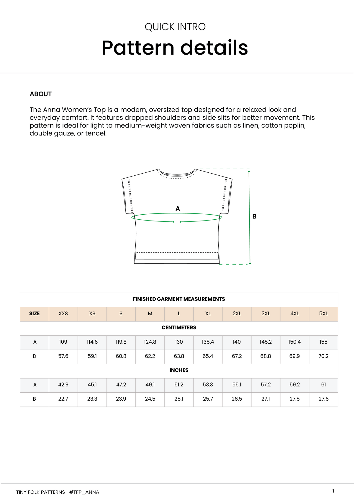 Anna Women's Top Sewing Pattern