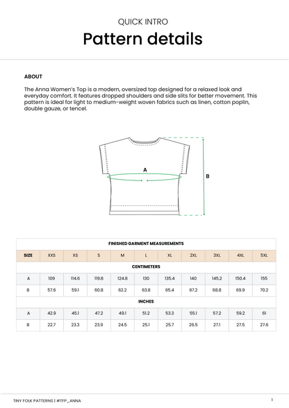 Anna Women's Top Sewing Pattern