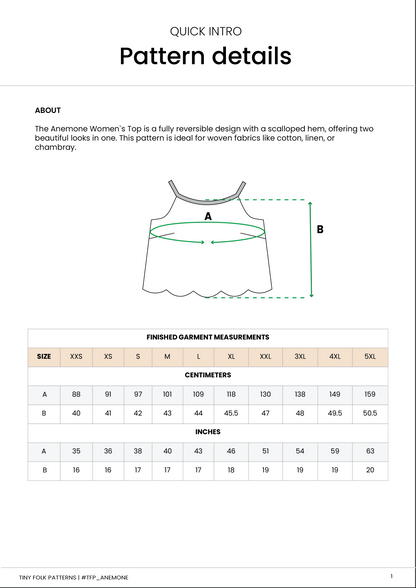 Anemone Women's Top Sewing Pattern